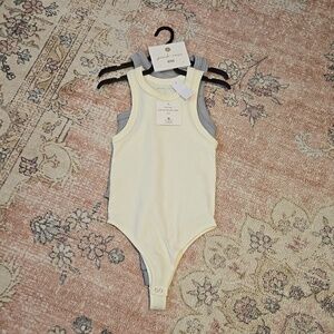 Pink Rose 2 Pack Cream & Gray Snap Crotch Ribbed Thong Bodysuits - Size XS/S